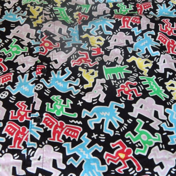 H&M Keith Haring Shirt Black Short Sleeve Button Down Limited Edition $25 - Picture 4 of 6